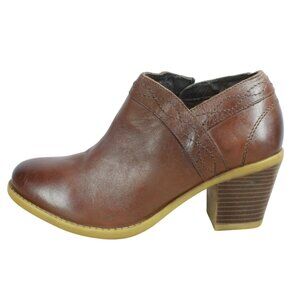 Earth Side Zip Notched Heel Brown Leather Ankle Bootie Womens 9.5 Modern Casual